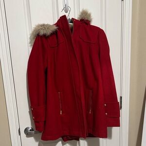 a new day Red Coat with Fur Trim (65% wool)